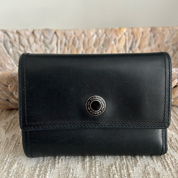 Coach Handbags - Coach Vintage Black Leather Trifold Wallet